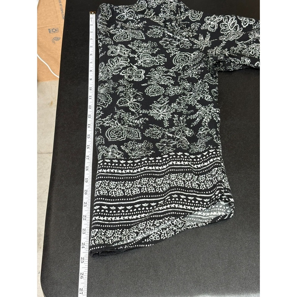 Boho Paisley Blouse Black White V Neck Long Sleeve Tunic Women's Large - Picture 9 of 10